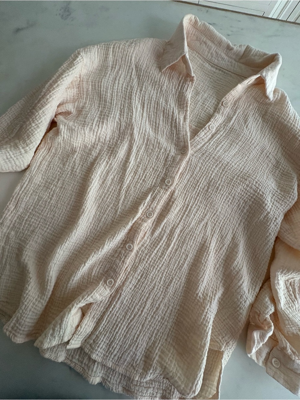 100% Cotton Gauze Button-Down Top and Shorts Set - Picture 5 of 9